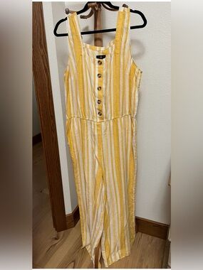 Jason Wu Yellow and White Striped Button-Up jumpsuit